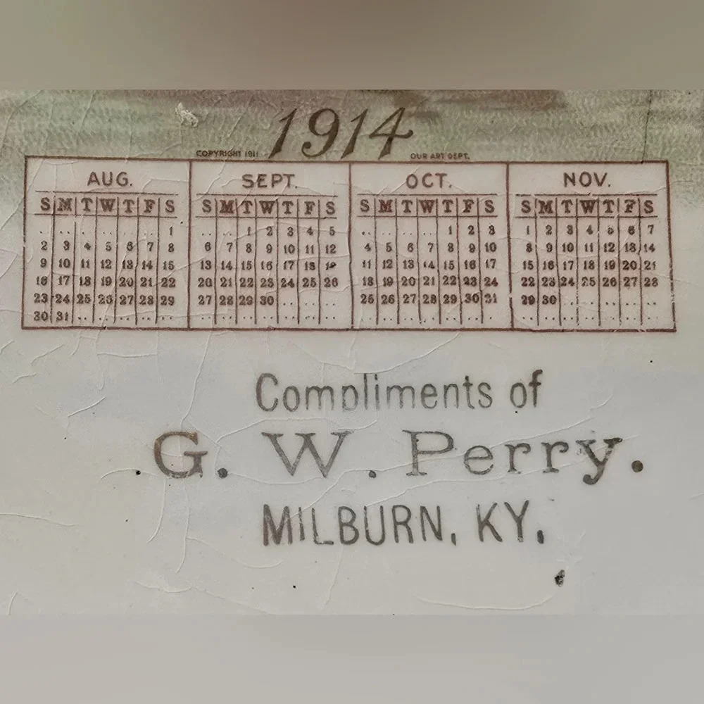 Antique 1914 Advertising Calendar Plate G.W. Perry of Milburn, KY Crown Pottery - Picture 4 of 6
